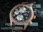 Copy IWC Schaffhausen Black Chronograph Dial Brown Leather Strap Watch